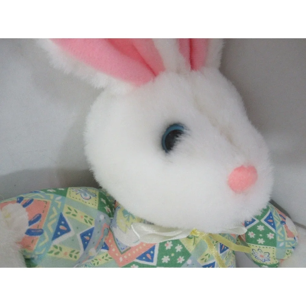 Plush white bunny rabbit pink ears green pajamas outfit bunny slippers Main Joy
